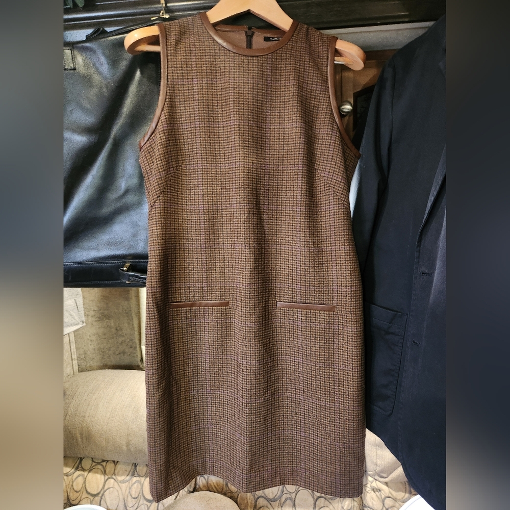 NWT $225 Lauren Ralph Lauren Checked Wool-Blend Shift Dress – Size 8